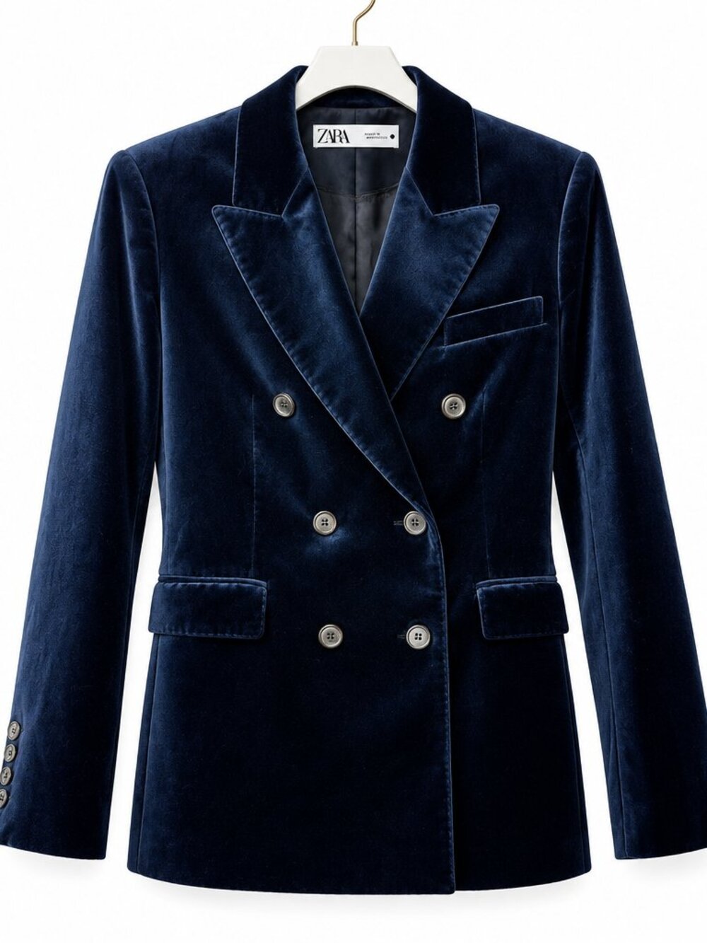 Zara Blue Velvet Double Breasted Blazer Size M